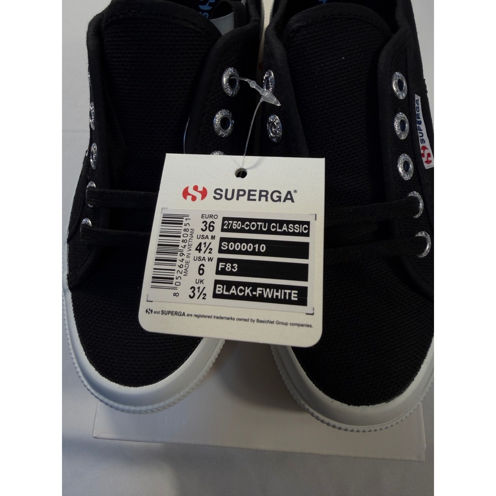 Superga 2750 Cotu Classic Black White Canvas Low Top Sneakers Mens 4.5 Womens 6 - Picture 3 of 7